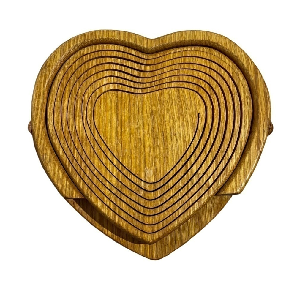 Amish Fold-able Wooden Heart Basket Hand Crafted Collapsible Love - Picture 3 of 6